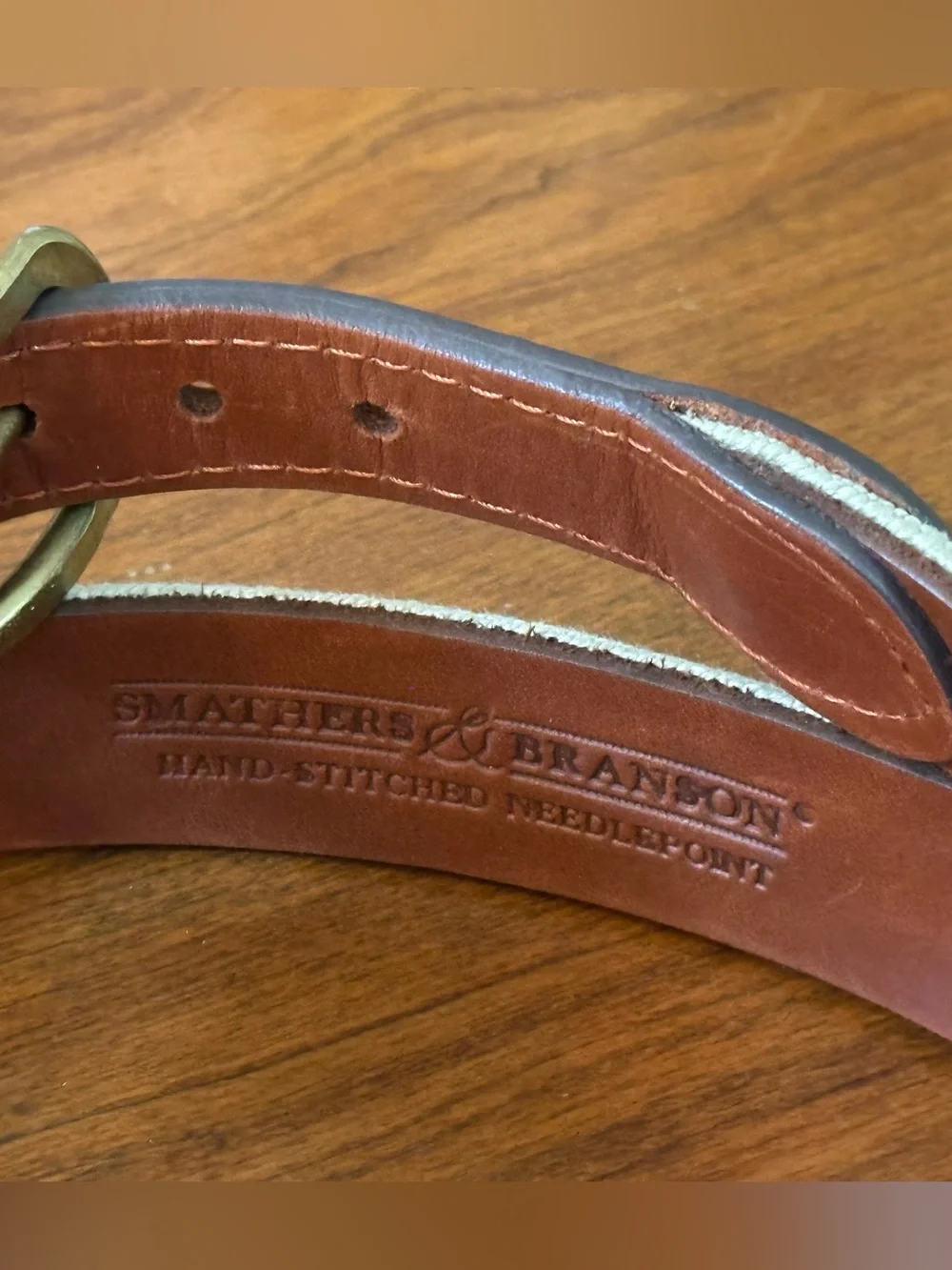 Smathers & Branson Black Lab Needlepoint Belt Size 38 Leather Brass